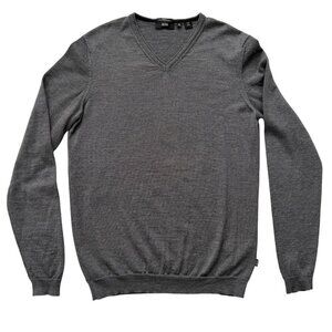 HUGO BOSS Gray Extrafine Merino Wool V Neck Sweater XL